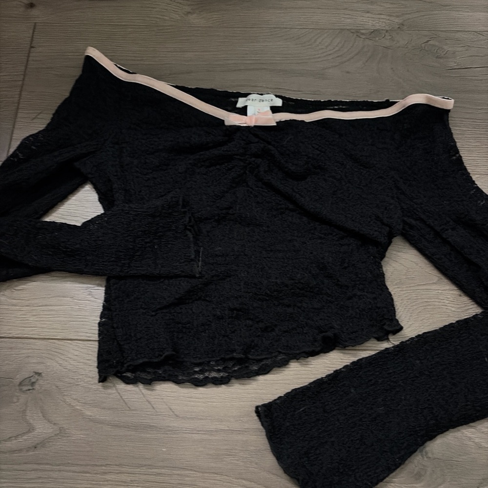 Mystique Boutique Black Long Sleeve Top with Pink Trim